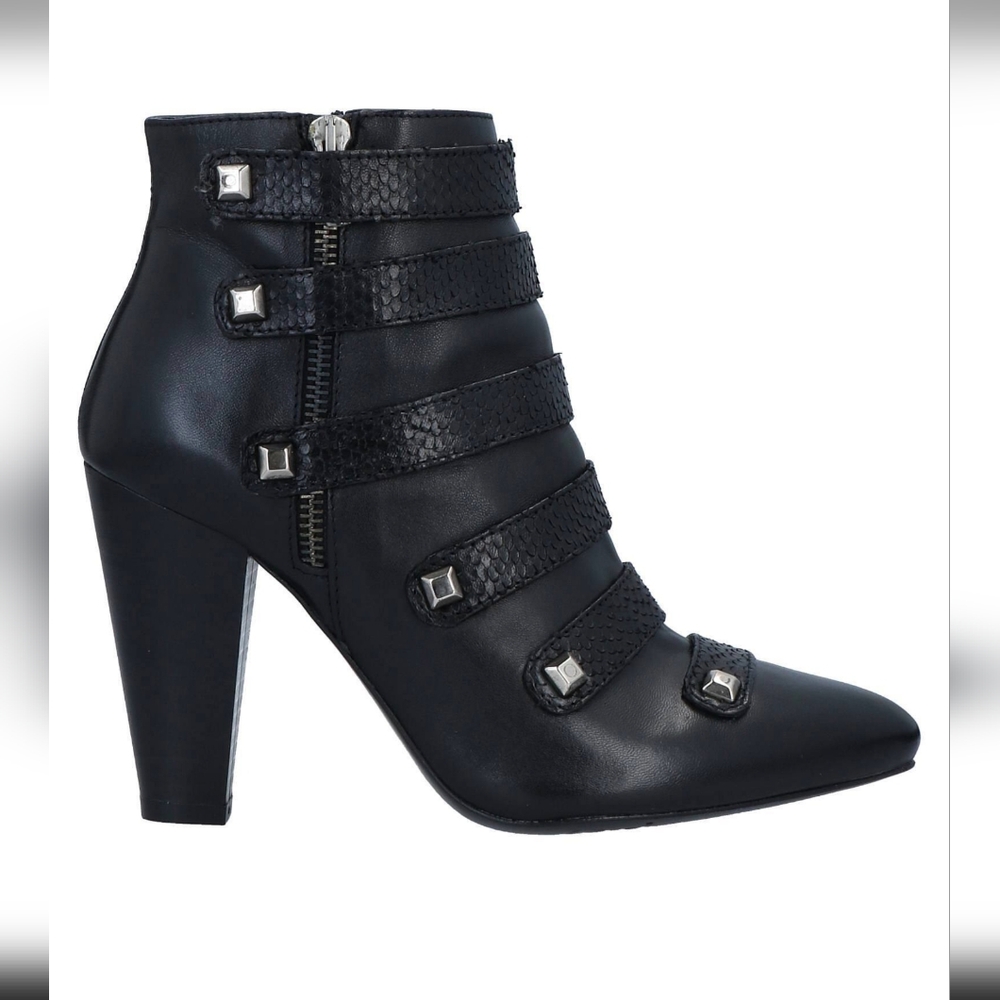 Oasi Black Studded & Strapped Rock Inspired Italian Leather Booties